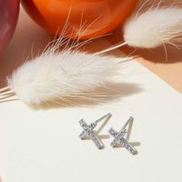1 Pair Simple Style Cross Sterling Silver Inlay Zircon Ear Studs main image 2