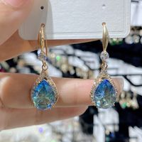 1 Pair Luxurious Water Droplets Inlay Alloy Rhinestones Drop Earrings main image 2