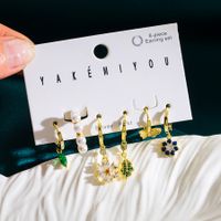 1 Set Yakemiyou Flower Copper Plating Inlay Zircon 14k Gold Plated Drop Earrings sku image 3