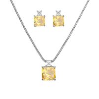 Luxurious Square Copper Inlay Zircon White Gold Plated Women's Earrings Necklace main image 5