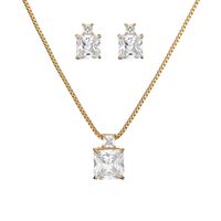Luxurious Square Copper Inlay Zircon White Gold Plated Women's Earrings Necklace main image 4