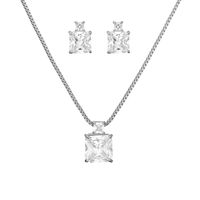 Luxurious Square Copper Inlay Zircon White Gold Plated Women's Earrings Necklace sku image 1