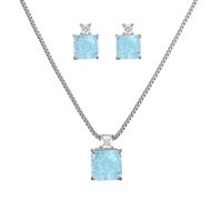 Luxurious Square Copper Inlay Zircon White Gold Plated Women's Earrings Necklace sku image 3