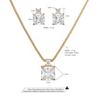 Luxurious Square Copper Inlay Zircon White Gold Plated Women's Earrings Necklace main image 2
