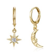 1 Pair Casual Star Moon Copper Inlay Zircon 18k Gold Plated Drop Earrings main image 2