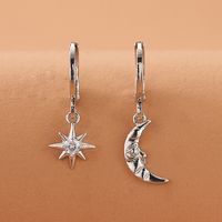 1 Pair Casual Star Moon Copper Inlay Zircon 18k Gold Plated Drop Earrings main image 1