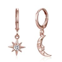 1 Pair Casual Star Moon Copper Inlay Zircon 18k Gold Plated Drop Earrings sku image 3