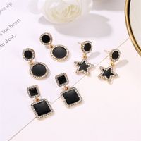 Wholesale Jewelry 1 Pair Simple Style Pentagram Round Square Alloy Artificial Diamond Gold Plated Drop Earrings Ear Studs main image 1