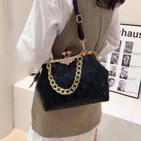 Women's Medium Pu Leather Solid Color Elegant Classic Style Square Buckle Crossbody Bag Evening Bag sku image 1