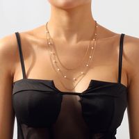 Wholesale Jewelry Simple Style Lines Imitation Pearl Iron Chain Layered Necklaces main image 5