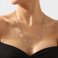 Wholesale Jewelry Simple Style Lines Imitation Pearl Iron Chain Layered Necklaces main image 4