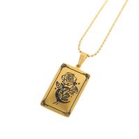 Vintage Style Commute Square Moon Flower Stainless Steel Enamel Plating Carving 18k Gold Plated Pendant Necklace main image 4
