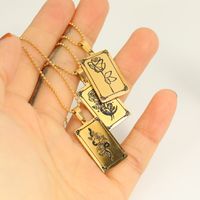 Vintage Style Commute Square Moon Flower Stainless Steel Enamel Plating Carving 18k Gold Plated Pendant Necklace main image 5