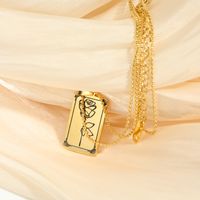 Vintage Style Commute Square Moon Flower Stainless Steel Enamel Plating Carving 18k Gold Plated Pendant Necklace main image 3