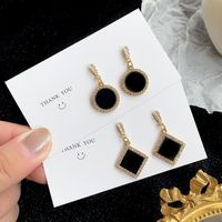 Wholesale Jewelry 1 Pair Simple Style Round Square Imitation Diamond Alloy Artificial Diamond Gold Plated Drop Earrings main image 6