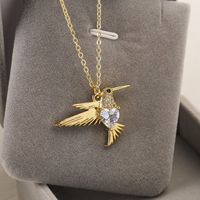 Simple Style Bird Copper Plating Inlay Zircon 18k Gold Plated Pendant Necklace main image 4