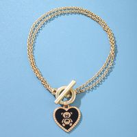 Cute Bear Heart Shape Alloy Enamel Women's Bracelets sku image 1