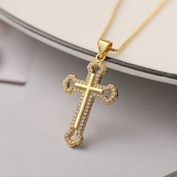Simple Style Cross Copper Plating Inlay Zircon 18k Gold Plated Pendant Necklace sku image 1