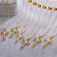 Simple Style Cross Copper Plating Inlay Zircon 18k Gold Plated Pendant Necklace main image 2