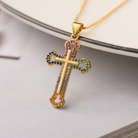 Simple Style Cross Copper Plating Inlay Zircon 18k Gold Plated Pendant Necklace sku image 3