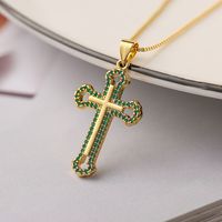 Simple Style Cross Copper Plating Inlay Zircon 18k Gold Plated Pendant Necklace sku image 5