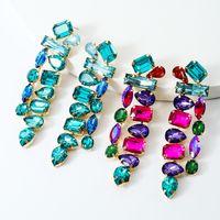 Wholesale Jewelry 1 Pair Luxurious Square Water Droplets Alloy Artificial Gemstones Drop Earrings main image 3