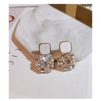 Wholesale Jewelry 1 Pair Modern Style Square Alloy Artificial Diamond Gold Plated Drop Earrings sku image 1
