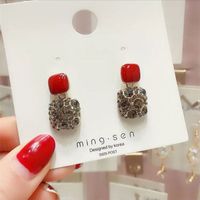 Wholesale Jewelry 1 Pair Modern Style Square Alloy Artificial Diamond Gold Plated Drop Earrings sku image 2