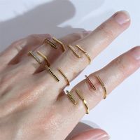 Simple Style Solid Color Copper Plating Inlay Zircon Gold Plated Open Ring main image 4