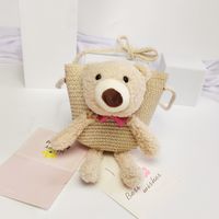 Kid's Straw Animal Bear Cute Square Zipper Crossbody Bag Straw Bag Coin Purse sku image 6