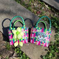 Girl's Spring&summer Pvc Color Block Cute Square Open Handbag Straw Bag main image 5