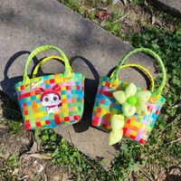Girl's Spring&summer Pvc Color Block Cute Square Open Handbag Straw Bag main image 4