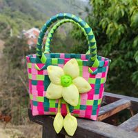 Muchachas Primavera Verano Pvc Bloque De Color Lindo Cuadrado Abierto Bolso Bolsa De Paja sku image 9