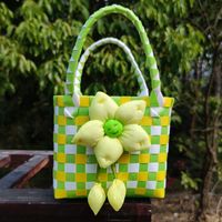 Girl's Spring&summer Pvc Color Block Cute Square Open Handbag Straw Bag sku image 12