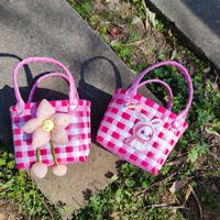 Girl's Spring&summer Pvc Color Block Cute Square Open Handbag Straw Bag main image 6