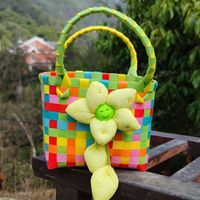 Girl's Spring&summer Pvc Color Block Cute Square Open Handbag Straw Bag sku image 10
