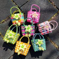 Girl's Spring&summer Pvc Color Block Cute Square Open Handbag Straw Bag main image 2