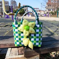 Girl's Spring&summer Pvc Color Block Cute Square Open Handbag Straw Bag sku image 13
