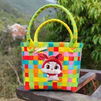 Girl's Spring&summer Pvc Color Block Cute Square Open Handbag Straw Bag sku image 3