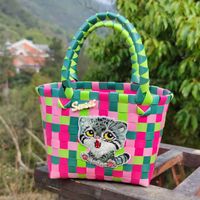 Muchachas Primavera Verano Pvc Bloque De Color Lindo Cuadrado Abierto Bolso Bolsa De Paja sku image 16