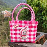 Girl's Spring&summer Pvc Color Block Cute Square Open Handbag Straw Bag sku image 1