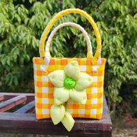 Girl's Spring&summer Pvc Color Block Cute Square Open Handbag Straw Bag sku image 11