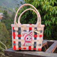 Girl's Spring&summer Pvc Color Block Cute Square Open Handbag Straw Bag sku image 7