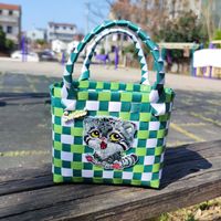 Girl's Spring&summer Pvc Color Block Cute Square Open Handbag Straw Bag sku image 6