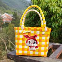 Girl's Spring&summer Pvc Color Block Cute Square Open Handbag Straw Bag sku image 4