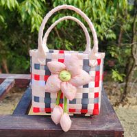 Girl's Spring&summer Pvc Color Block Cute Square Open Handbag Straw Bag sku image 14
