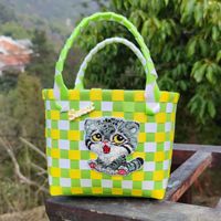Girl's Spring&summer Pvc Color Block Cute Square Open Handbag Straw Bag sku image 5
