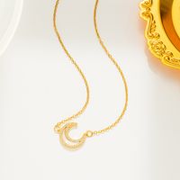 Style Simple Lune Acier Au Titane Incruster Strass Coquille Collier main image 4