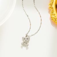 Cute Simple Style Bear Titanium Steel Inlay Zircon Pendant Necklace sku image 1