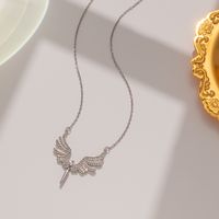 Elegant Angel Titanium Steel Inlay Rhinestones Pendant Necklace sku image 1